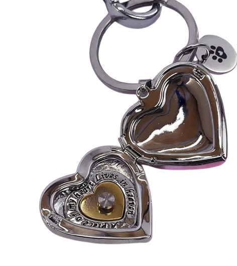 Engraved White Gold Plated Heart "Urn Ashes Locket" Stainless Steel Keyring