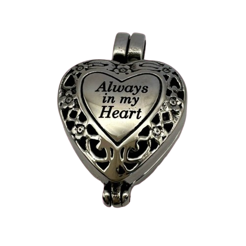 Filigree Heart Designed (Always In My Heart) Urn Pendant or Keyring
