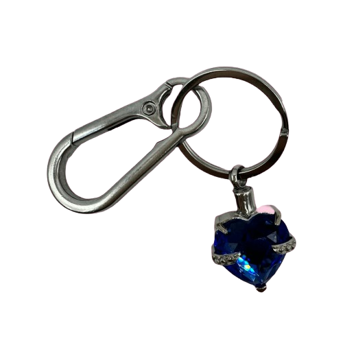 Blue Glass Heart Urn Pendant or Keyring