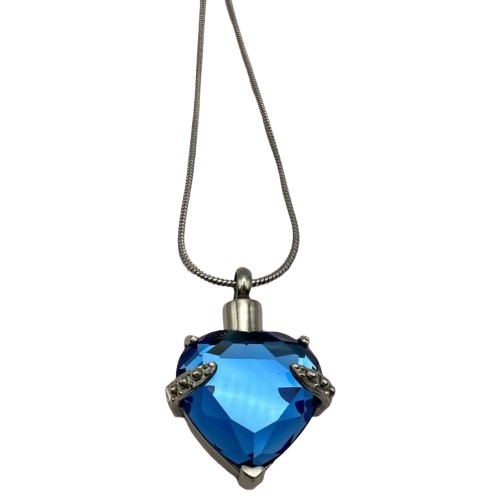 Blue Glass Heart Urn Pendant or Keyring